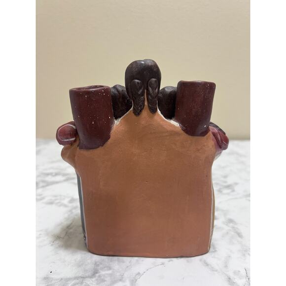 VTG Peruvian Folk Art Pottery Handcrafted Candle Holder Terracotta Clay Women - Picture 7 of 11
